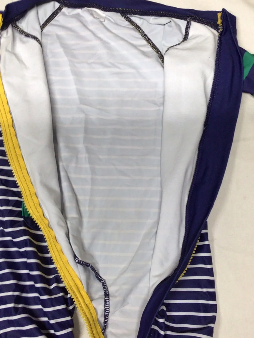 Kids' Navy & White Striped One-Piece with Green Accents.  Wetsuit please read